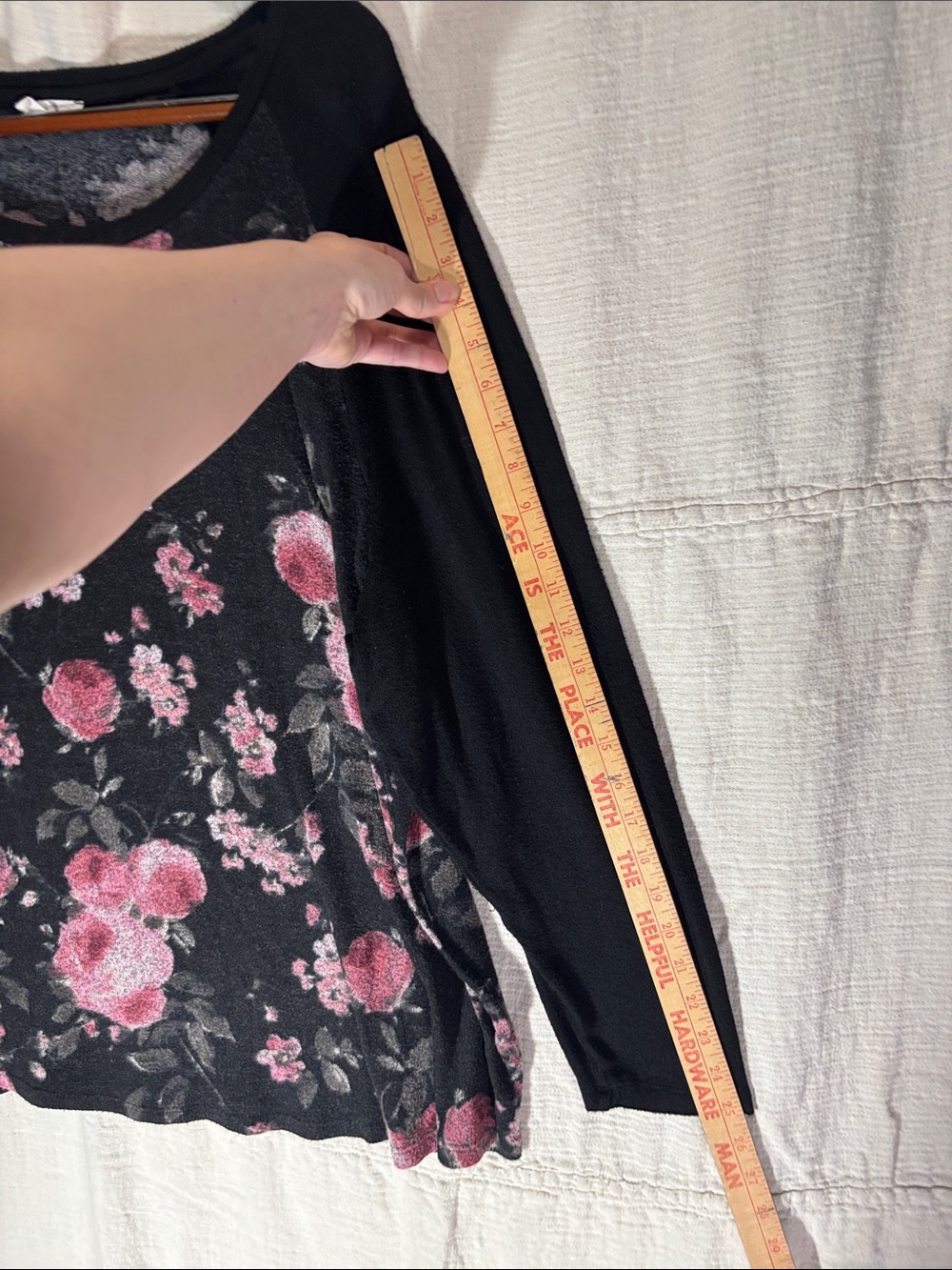 Black Long-Sleeve Floral Tee with Pink Rose Print - Picture 5 of 7